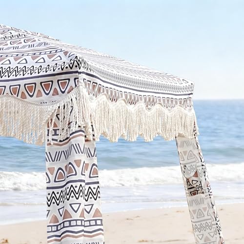 AMMSUN Beach Cabana with Fringe, 7' x 7' Boho Beach Canopy with Tassels, Easy Set up & Premium Wood Pole, Cabana Tent with Sand Pockets, Instant Sun Shade for Sand, Garden, Patio, Tan - color: Tan