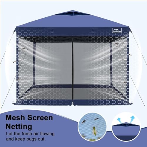KAMPKEEPER 10x10 Pop-Up Canopy Tent, Waterproof Portable Shade with Screen Walls, Adjustable Instant Outdoor Shelter for Camping, Backyard, and Events, Navy Blue - color: Navy Blue
