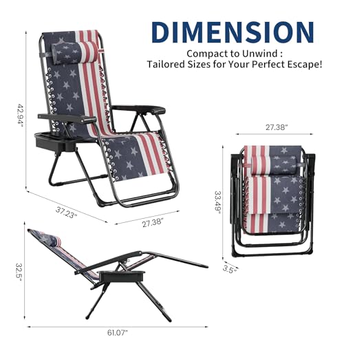 Garvee Zero Gravity Chair Set of 2, Patio Lounge Chair Outdoor with Pillow & Cup Holder Tray, Adjustable Reclining Chair, Folding Portable Camping Chair for Deck, Beach, Yard, Garden - color: American Flag