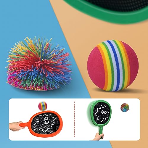 Portable Paddles and Bouncy Balls Set for Kids or Adults’ Indoor Outdoor Activities, Sport Game for Beginner or Intermediate, Swing Racket in Beach Pool Backyard Playground Lawn Park or Court - style: Casual
