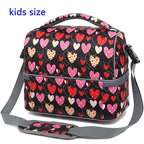 FlowFly Double Decker Cooler Insulated Lunch Bag Large Tote for Boys, Girls, Men, Women, With Adjustable Strap,Heart - color: Heart