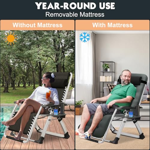MOPHOTO Zero Gravity Chair, Outdoor Padded Lounge Chair with Side Table, Reclining Chair, Sturdy & Comfortable, Supports up to 440lbs - color: Deep Gray, style: Zero Gravity Chair