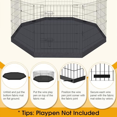 Dog Pet Playpen 8 Panel 24 Inch with Bottom Pad for Small Medium Pets Indoor Outdoor (Black Bottom Pad) - style: Bottom pad cover Black