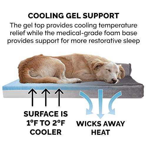 Furhaven Cooling Gel Dog Bed for Medium/Small Dogs w/ Removable Bolsters & Washable Cover, For Dogs Up to 35 lbs - Plush & Velvet L Shaped Chaise - Platinum Gray, Medium - color: (Plush & Velvet) Platinum Gray, size: Medium