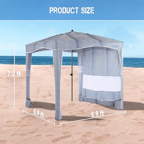 UPWELL Beach Tent Easy Set Up Canopy Sun Shelter Shade with UPF 50+UV Protection Portable Beach Umbrella Outdoor Sunwall with Sand Pockets for Fishing Backyard Camping(Tropical Ocean) - color: Navy Blue