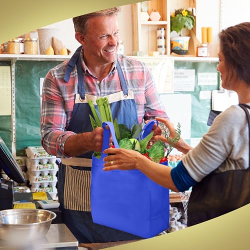 Reginary 100 PCS Reusable Totes Bags - Non Woven Grocery Handle Bags for Shop Events & Retail Store(Blue) - color: Blue