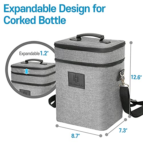 HAMILO 4 Bottle Wine Carrier - Gray, Champagne Carrier Bag, Waterproof Wine Tote Bag with Expandable Zipper and Padded Shoulder, Insulated Wine Bag, Wine Cooler Bag, Wine Accessories Gift for Women