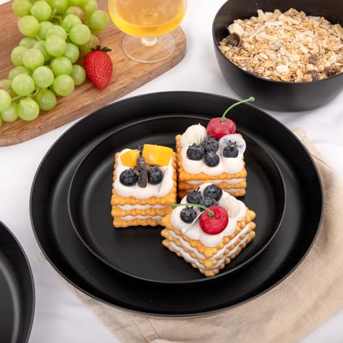 EI 12pcs Wheat Straw Dinnerware Set of 4,Plates and Bowls Sets,Plastic Plate Reuasble Unbreakable,Heavy Duty Plastic Plates for Camping,Picninc,Family Dinner - color: Black Wheat Straw Plates and Bowls