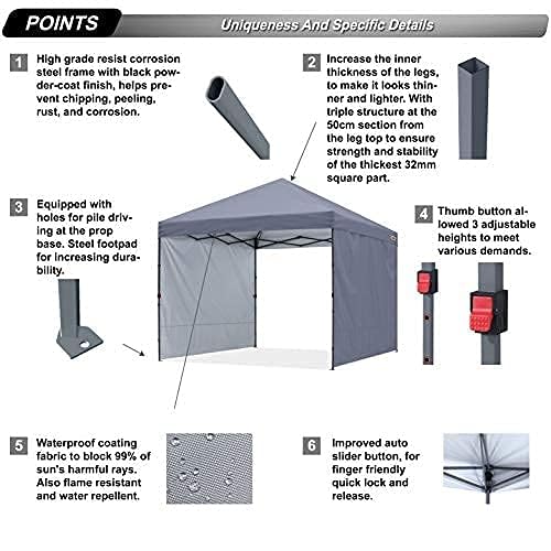 ABCCANOPY Easy Pop up Canopy Tent with 2 Sidewalls for Outdoor Sun Blocking or Rain Protection,10x10, Gray - color: Gray, size: 10x10