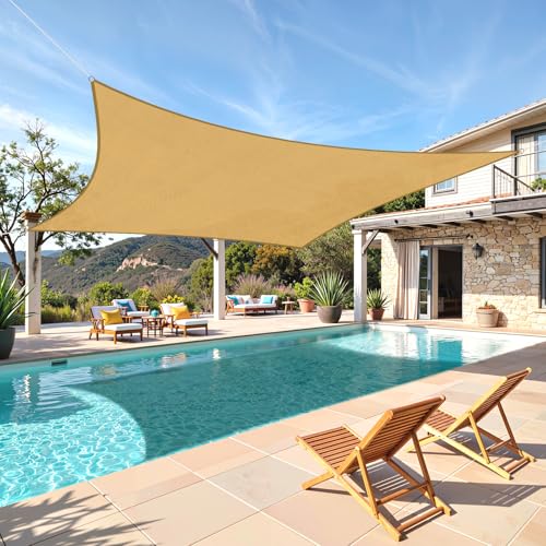 TasticTotes Rectangle Sun Shade Sail - 10' x 13', 95% UV Blockage, HDPE Sunshades for Outdoor Patio, Yard, Deck, Garden, Lawn, Permeable Awnings for Patio Shade with Reinforced Corners & Ropes (Sand) - color: Sand, size: 10'x 13'