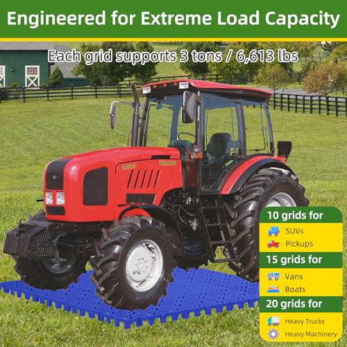 10 Pcs 15.7" x 15.7" Heavy Duty Ground Protection Mats, Interlocking Non-Slip Floor Mat, Heavyweight Gravel Grid Drive on Lawn, 6613 lb Load Permeable Paver for Parking, Outdoor Event Flooring, Blue - color: Blue