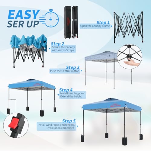 10x10 Pop Up Canopy, Easy Up Canopy Tent, Heavy Duty Tents for Parties, One Person Set Up Event Tent, Turquoise - color: Turquoise, size: 10x10