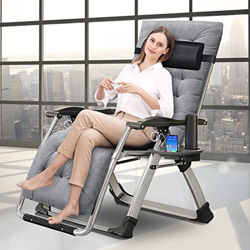 LILYPELLE Zero Gravity Chair, Premium Lawn Recliner Folding Portable Chaise Lounge with Detachable Cushion, Headrest and Cup Holder, Reclining Patio Lounger Chair - color: Light Gray, style: Zero Gravity Chair