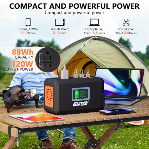 HOWEASY Portable Power Station,120W(240W Peak) Solar Generator,88Wh Lithium Battery Power with 110V AC Outlet/DC/USB/LED Light for Outdoor Camping Trip Hunting Emergency(Solar Panel Optional) - color: Orange