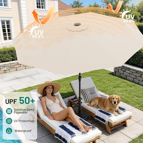 AreShark 9 FT Patio Umbrella for Outdoor, Outdoor Table Umbrella with Push Button Tilt and Crank, Outdoor Patio Umbrellas with 8 Sturdy Ribs for Market, Garden, Pool (Cream-white) - color: Cream-white, size: 9ft