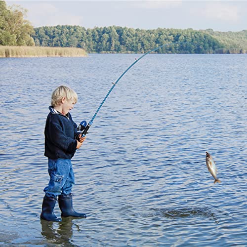 CODEK Kids Fishing Pole Set with Full Starter Kits 2 Set Portable Telescopic Fishing Rod and Spincast Reel Cambos with a Fishing Net and 2 Buckets for Boys Girls and Youth - color: Blue+Orange