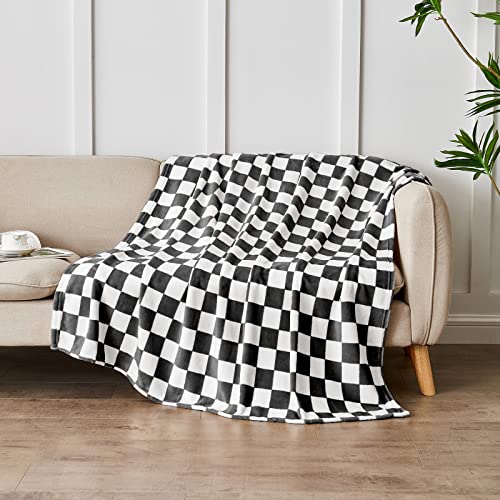 Edenleaf Checkered Blanket Flannel Throw Blankets Soft Cozy Checkered Grid Print Chessboard Gingham Pattern Throws for Bed Sofa Couch for All Seasons, 60x80 Inch, Black - color: 01 Black, size: Blanket-60"x80"