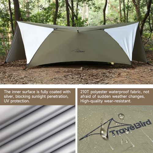 Ultralight Tarp, 14ft Hammock Rain Fly Lightweight Waterproof Camping Tent Tarp with Doors, Bushcraft Tarp Shelter for Backpacking Hiking Camping - color: Army