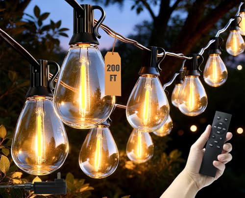 200FT Outdoor String Lights Waterproof, 76+2 Shatterproof S11 LED Bulbs, Extra Long Patio Lights for Outside, Bistro Cafe Decor, Backyard Garden Hanging Lights, Outside Fence Light String - size: 200FT