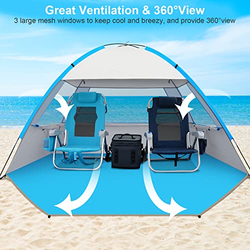 Gorich Beach Tent Sun Shelter for 3/4/6/8/10 Person with UPF 50＋ UV Protection, Lightweight & Easy Setup Beach Shade Canopy, Portable Beach Shade Tent Beach Cabana - color: Silver, size: 4 Person