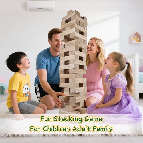 GOTHINK Giant Tumble Tower Game, Large Tumbling Tower Stacking to Over 5 FT 54pcs Wooden Jumbo Blocks for Outside Yard Games with Carry Case Timber Stacking Game Night Toy Gift for Kids Adults Family - size: XL- Over 5FT