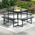 Byroce Outdoor Picnic Table for 4-8 Person, HDPE Picnic Camping Table Set with 4 Benches, Umbrella Hole & Metal Frame, Heavy Duty Square Dining Table Chairs for BBQ in Patio, Yard & Poolside (Black) - color: Black