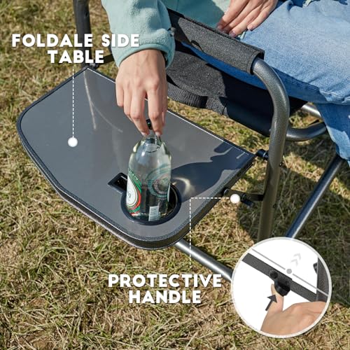 TIMBER RIDGE Lightweight Oversized Camping Chair, Aluminum Directors Chair with Side Table for Outdoor Camping, Lawn, Picnic and Fishing, Supports 400lbs, Black 2PCS - color: Black