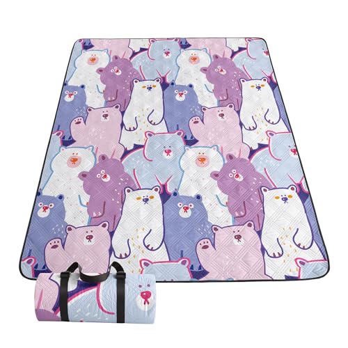 Outdoor Picnic Blanket,Portable Sandproof Waterproof Picnic Mat,Cartoon Bears Printed Camping Beach Mat for Sand and Wet Grass Hiking (Cartoon Bears L) - color: Cartoon Bears, size: Extra Long - 78"x78"