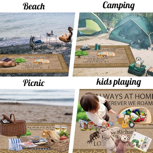 Custom Camping Rug Always at Home Wherever We Roam RV Trailer Campsite Decor Floor Mat for Outdoors, Patio, Backyard, Picnic, Beach, Camping, 30 x 55 Inch - color: Always at Home Wherever We Roam, size: 2'6" x 4'7" (Rectangular)