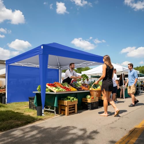 10x10 Pop Up Canopy with Sidewalls, Instant Portable Canopy Tent with Carry Bag for Commercial Events, Camping, Parties - Blue - color: Blue