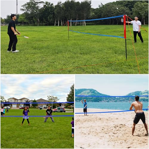 Zdgao Badminton Sets for Backyard, Portable Badminton Net with Tension Adjuster, Badminton Racket Set of 4, 3 Nylon Shuttlecocks, Boundary Line and Carry Bag for Backyard Beach Family Games - color: RED&BLUE