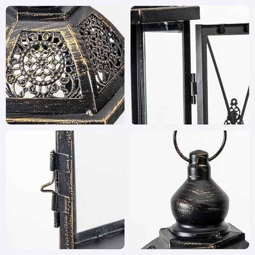 Large Lantern Decorative Outdoor & Indoor, Set of 2 (15’’&10’’) Metal Candle Lanterns Decor, Vintage Hanging Candle Holder for Front Porch Patio Wedding Farmhouse Home, Spring Decoration - color: Black / 14.9''h+10.4''h