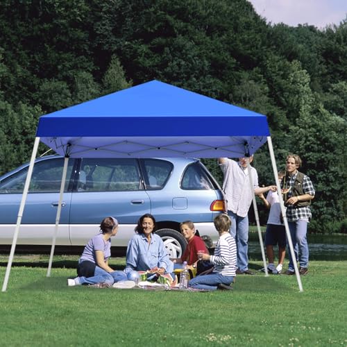 Pop-up Canopy Tent, 10x10 Foot, Slant Legs with Carrying Bag, Gazebo Shelter for Patio Deck Garden and Beach, 8x8 Foot Cover Included, Blue - color: Blue
