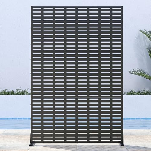 Casaphoria 72" H x 47" W Metal Outdoor Privacy Screen, Freestanding Decorative Divider for Patio, Deck, Balcony, and Garden with Stable Base, Black Abraham - color: Black Abraham