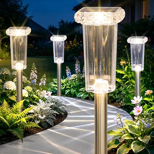 Solar Lights Outdoor 4 Pack LED Waterproof 10 Modes Pathway Outside Lights for Yard Garden Walkway Driveway Landscape Path Lighting, 3000K/4500K/6000K White & 6 Fixed Colors & Color Changing - color: 4 Pack