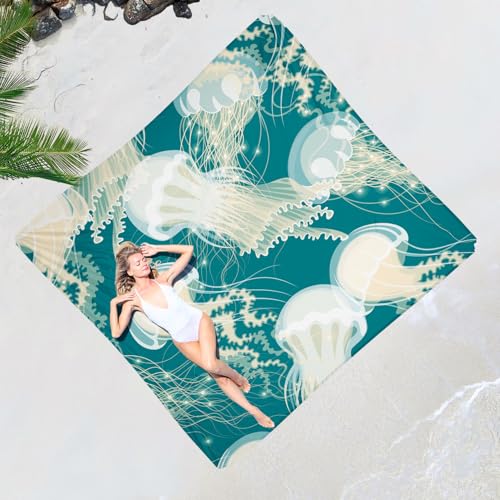 Beach Blanket Waterproof Sandproof 1-7 Adult Oversized 78 '' × 81 '' Lightweight Durable Compact Sand Free Extra Large Beach Mat for Travel Camping Hiking Picnic - color: Jellyfish, size: 78“x81”