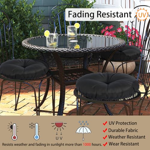 Magpie Fabrics Outdoor 15"x15"x4" Round Bistro Seat Cushions with Ties Set of 2, Tufted Waterproof Patio Floor Chair Pads for Home Garden Balcony Kitchen Office Porch, Black - color: Black