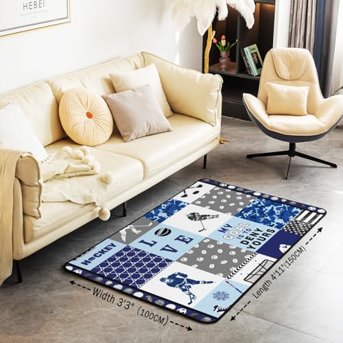 Erosebridal Ice Hockey Area Rug for Bedroom Hockey Gifts for Boys Men Hockey Rug Hockey Gifts Ideas 3x5 Hockey Player Living Room Rug Blue Camo American Flag Indoor Floor Mat Non Shedding - color: Color 27, size: 3'3" x 4'11" (Rectangular)