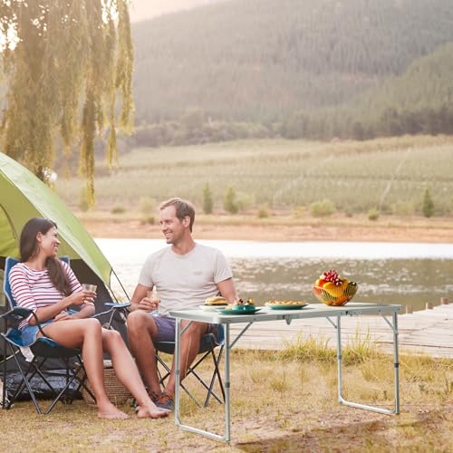 4.0 Ft Folding Portable Camping Table, Adjustable Height, Outdoor Waterproof Aluminum Lightweight Suitcase Table for Picnic, BBQ, Beach, Dining - color: White, size: 4 Ft