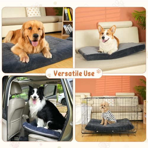 EMPSIGN Stylish Dog Bed Mat Dog Crate Pad Mattress Reversible (Cool & Warm), Water Proof Linings, Removable Machine Washable Cover, Firm Support Pet Crate Bed for Small to XX-Large Dogs, Grey - size: XXL(47"*29"*3")
