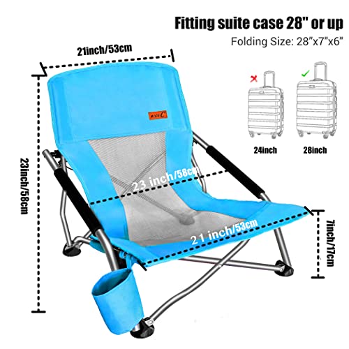 Nice C Low Beach Camping Folding Chair, Ultralight Backpacking Chair with Cup Holder & Carry Bag Compact & Heavy Duty Outdoor, Camping, BBQ, Beach, Travel, Picnic, Festival (Set of 1 Blue) - color: Sky Blue