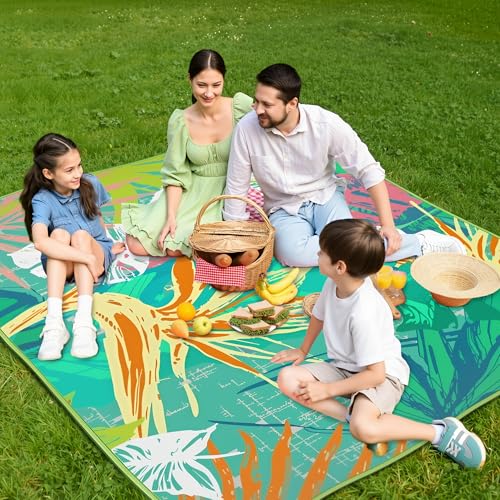 Supfitness Extra Large Picnic Blankets Waterproof Foldable (60 "x 80") Beach Blanket Waterproof Sandproof,3-Layer Thicking Mat Outdoor Packable Camping Blanket - color: Lake Green, size: 60x80in