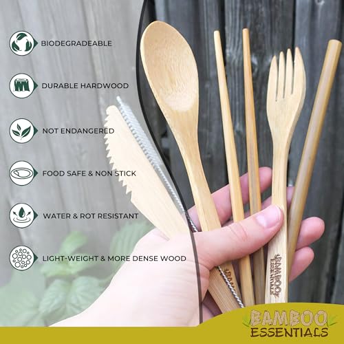 Travel Utensils with Case Set Fork, Knife, Spoon, Chopsticks, Straw, Straw-cleaning brush, Travel Pouch and Carabiner, Excellent For Everyday Use! ((1Set) Sunrise Yellow) - color: Sunrise Yellow, size: 1 Set