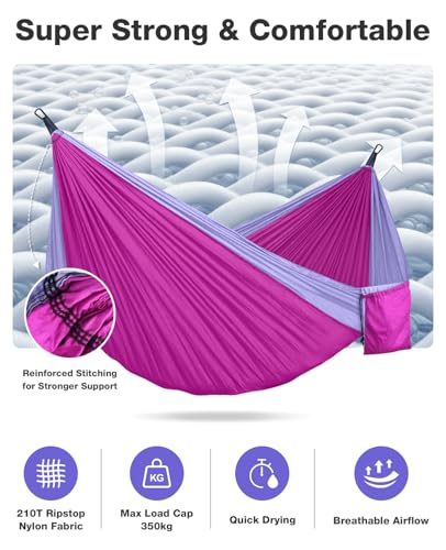 MOSFiATA Camping Hammock, Heavy Duty up to 700lbs with 2 Tree Straps and Attached Carry Bag Portable Outdoor Hammock for Backpacking Hiking Travel,Beach (Pink Purple) - color: Pink Purple