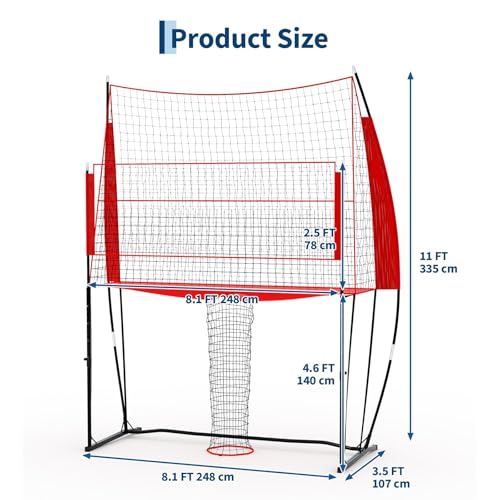 Volleyball Practice Net 8x11 Ft, 2 in 1 Volleyball Training Station for Hitting Spiking Serving, 3-Height Adjustable Portable Volley Nets w/Carry Bag, Sports Games for Beach Backyard Outdoor Indoor