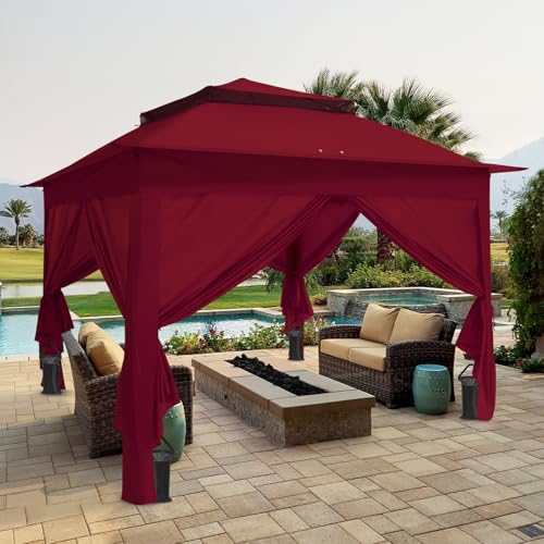 COOS BAY 11x11 Pop Up Gazebo with 4 Sidewalls, Instant Outdoor Canopy Tent with UPF 50+ UV Protection, Water Resistant Shelter with Carry Bag, Stakes & Ropes, Red - color: Red