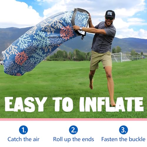 AlphaBeing Inflatable Lounger Beach Chair Accessories, Air Sofa Hammock Inflatable Couch for Camping Backyard Lakeside with Compression Sacks, Ideal Outdoor Gifts for Adults - color: Coral Navy
