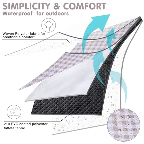 HX&OD Outdoor Picnic Blanket, Extra Large, 80''x60'' Waterproof Foldable Blankets Gingham Picnic Mat for Beach, Camping Grass Lawn Park Accessories Cute Couple Ideas Wedding (Light Brown, 80”x60”) - color: Light Brown, size: 5' x 6'8" (Square)