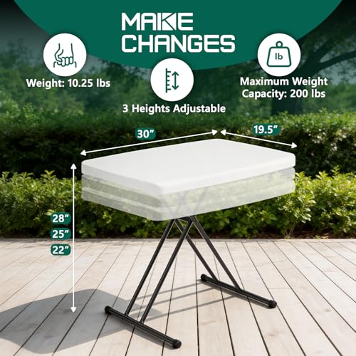 Folding Table 30 Inch - Small Desk Adjustable Height TV Tray for Laptop, Couch, Camping - Heavy Duty Utility Foldable Table for Small Spaces, No Assembly Required, White Granite - color: White, size: 30in