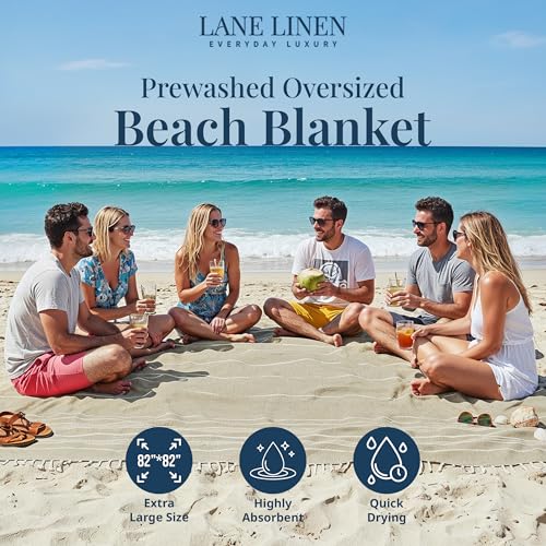 LANE LINEN Picnic Blankets - Turkish Beach Blanket Sandproof with Lightweight Quick Dry Design, 82"x82", Beach Summer Vacation Essentials for Relaxing, Park Outings or Yoga Mat – Beige - color: 02: Beige, size: Beach Blanket (80" x 80")